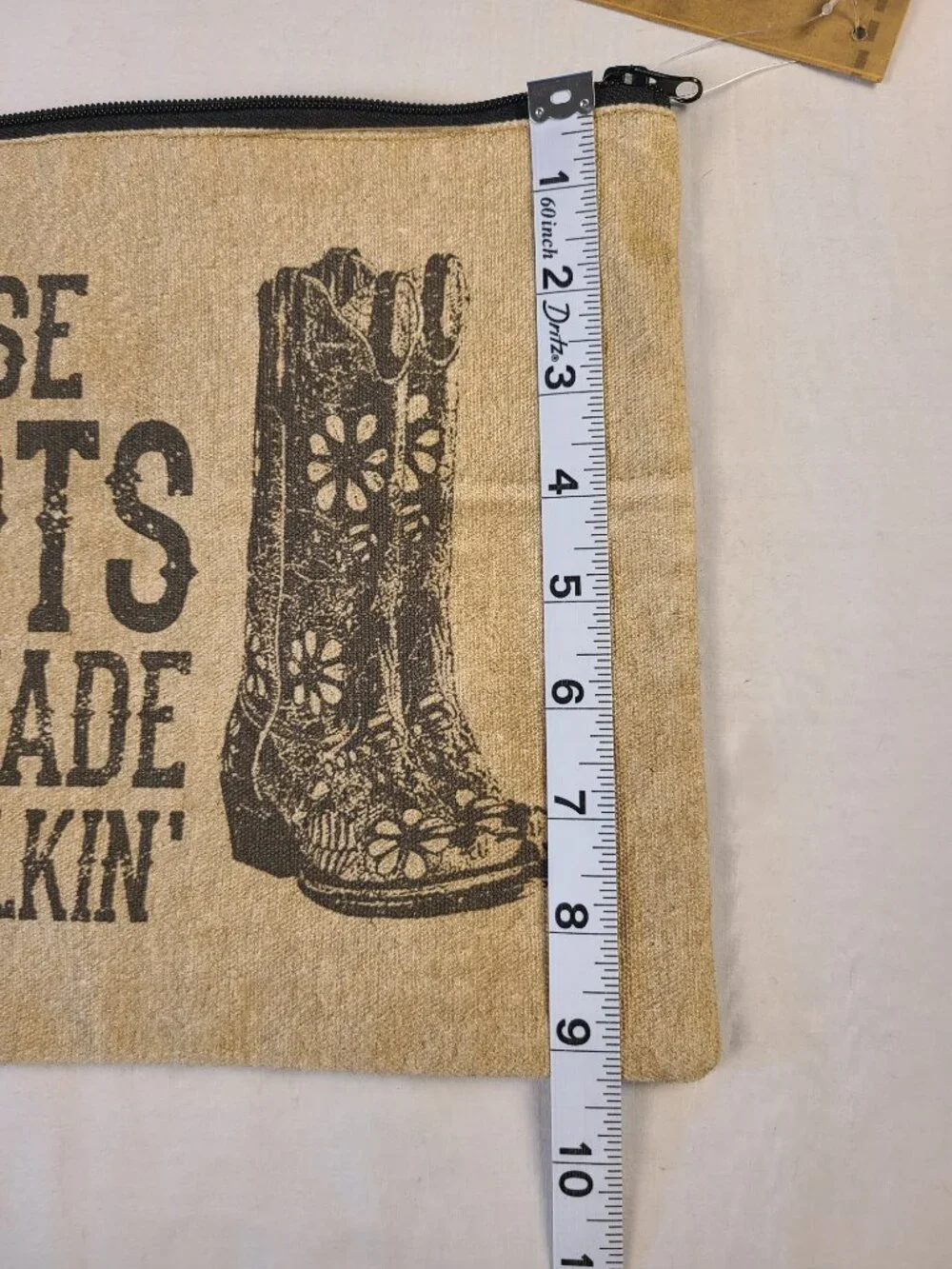 Burlap Zipper Bag Tan (These boots are made for walking) New